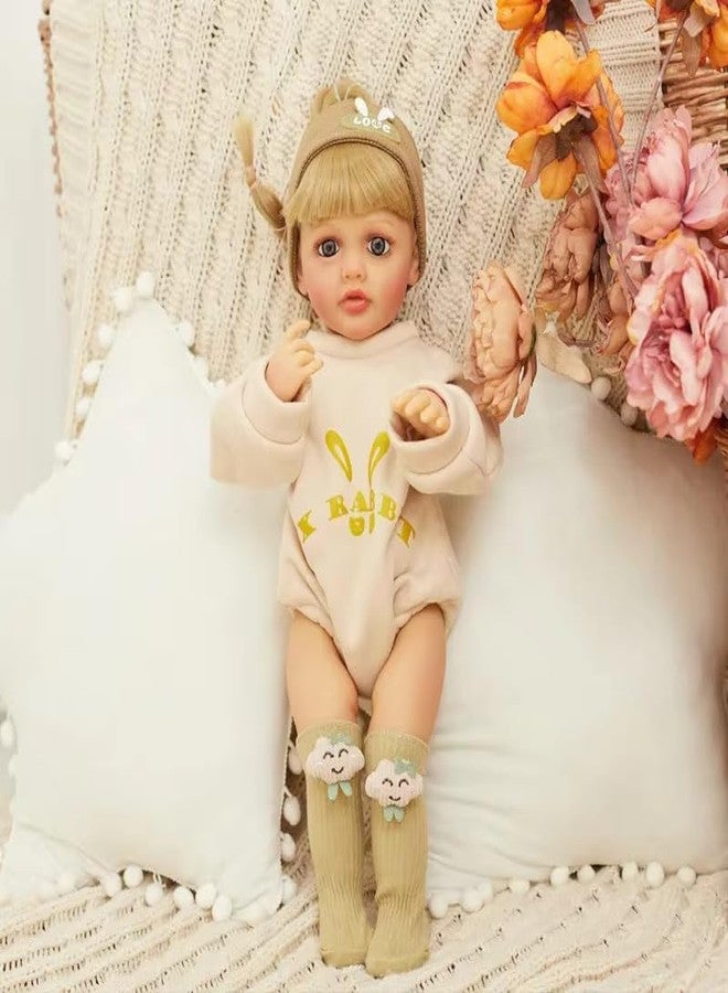 VIKINGS Reborn Baby Doll Girl 22 Inch Soft Lifelike Girl Doll, Silicone Realistic Baby Doll Newborn Toddler Doll with Brown Hair Anatomically Correct Washable Toy Gifts for Age3+ - Image 4